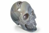 Polished Banded Agate Skull with Quartz Crystal Pocket #237025-1